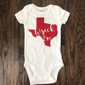 White and red glittered baby onesie Wreck'Em